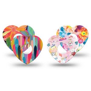 ExpressionMed Soft-Tone Freestyle Libre 3 and Libre 3 Plus Heart, 4-Pack Tape muted floral pattern Adhesive Patch for Continuous Glucose Monitor