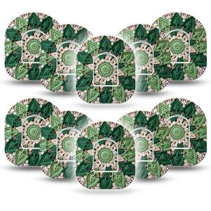 ExpressionMed Knit Monstera Omnipod, 10-Pack Tape + 10-Pack Sticker Knit green floral Overlay Patch For Insulin Pump