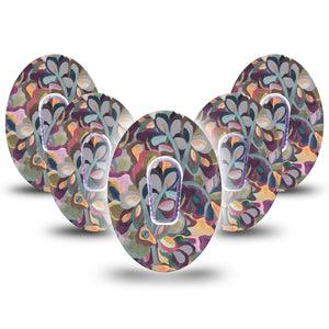 ExpressionMed Abstract Leaves Dexcom G6 Tape 5-Pack Tape and 5-Pack Sticker Abstract Floral Art Plaster CGM Design