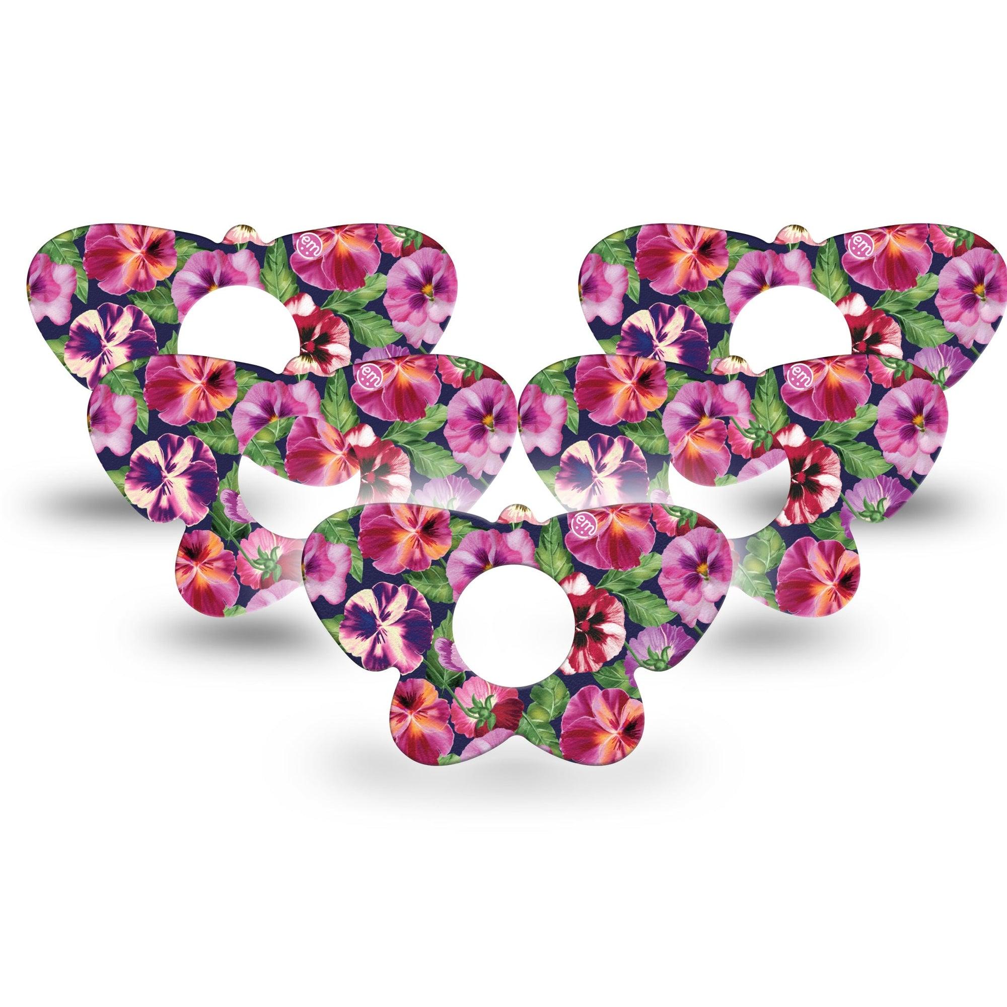 ExpressionMed Flower Girl Pansies Infusion Set Butterfly Shape Tape 10-Pack Tape Large Petal Florals, Plaster Continuous Glucose Monitor Design