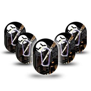 ExpressionMed Bat Man  Dexcom G6 Mini Tape 5-Pack Tape and 5-Pack Sticker Bat-Inspired Hero, Adhesive Tape CGM Design