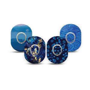 ExpressionMed Deep Currents Variety Pack Dexcom G7 Mini Tape, Dexcom Stelo Glucose Biosensor System, 4-Pack Tape and 4-Pack Sticker Variety, Abstract Blues, Patch Continuous Glucose Monitor Design