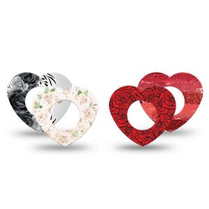 ExpressionMed Crimson Bloom Variety Pack Freestyle Libre, Libre 2 Plus, and Abbott Lingo Heart, 4-Pack Tape Red gray roses Waterproof Adhesive Tape for Continuous Glucose Monitor
