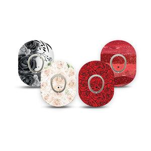 ExpressionMed Crimson Bloom Variety Pack Dexcom G7 and Dexcom Stelo Glucose Biosensor System Mini, 4-Pack Tape and 4-Pack Sticker, Rose garden Adhesive Tape for CGM