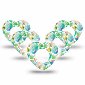 ExpressionMed Happy Go Lucky Flowers Freestyle Libre 2 Heart Shape Tape, Abbott Lingo,  5-Pack Happy Feel Florals Adhesive Patch CGM Design