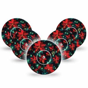 ExpressionMed Christmas Floral Freestyle Libre and Libre 2 Plus Tape, Abbott Lingo, 5-Pack Tape and 5-Pack Sticker Red Christmas Florals, Fixing Ring Tape Continuous Glucose Monitor Design