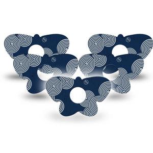 ExpressionMed Blue Swirls Freestyle Libre 3 and Libre 3 Plus Butterfly Shape Tape 5-Pack Tape Basic Circular Swirls, Overlay Patch CGM Design