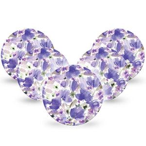 ExpressionMed Italian Blooms Freestyle Dexcom G7 Overpatch, Dexcom Stelo, 5-Pack Dreamy Watercolor Purple Flowers Fixing Ring Patch CGM Design