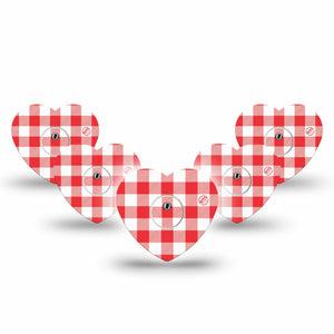 ExpressionMed Red Gingham Freestyle Libre 3 and Libre 3 Plus Heart, 5-Pack Tape and 5-Pack Sticker Red plaid Adhesive Patch for Continuous Glucose Monitor