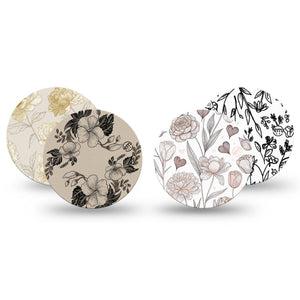 ExpressionMed Neutral Botanics Freestyle Libre 3 and Libre 3 Plus OverPatch, 4-Pack Tape minimal floral pattern Plaster for CGM
