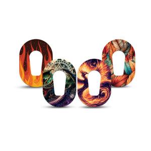 ExpressionMed Ember Rise Variety Pack Dexcom G6 Mini Tape, 4-Pack Tape Variety Flames and Feathers, Adhesive Tape CGM Design