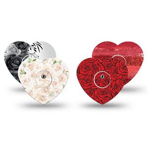 ExpressionMed Crimson Bloom Variety Pack Freestyle Libre 3 and Libre 3 Plus Heart, 4-Pack Tape and 4-Pack Sticker, Red white roses Patch for CGM