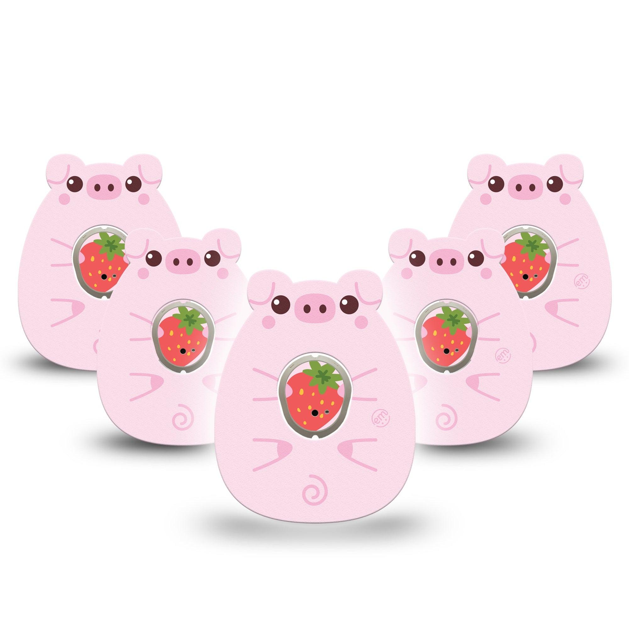 ExpressionMed Strawberry Piglet Dexcom G7 Gumdrop Shape Tape, Dexcom Stelo Glucose Biosensor System, 5-Pack Tape and 5-Pack Sticker Baby Pigs Patch CGM Design