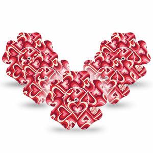 ExpressionMed Valentine Hearts Freestyle Libre 2 Flower Shape Tape, Abbott Lingo,  5-Pack Tape and 5-Pack Sticker Valentine's Day Hearts, Fixing Ring Tape CGM Design