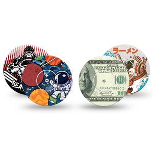 ExpressionMed Outlaw Legends Variety Pack Freestyle Libre and Libre 2 Plus Tape, Abbott Lingo, 4-Pack Tape and 4-Pack Sticker Variety Monster Cartoon Characters, Fixing Ring Tape Continuous Glucose Monitor Design