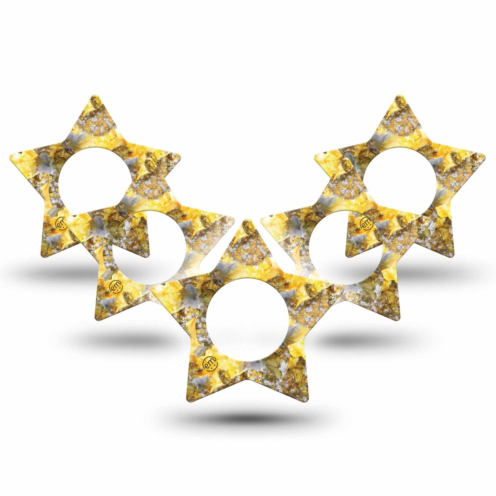 ExpressionMed Fall Camo Freestyle Libre 3 Star Shape Tape 5-Pack Yellow Leaf Camo Gear Patch CGM Design