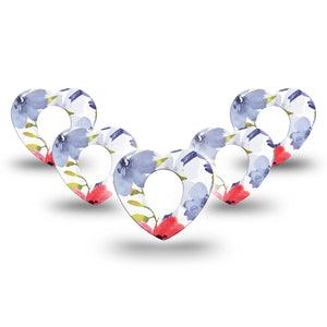 ExpressionMed Red White & Blue Flowers Dexcom G7 Heart Shape Tape, Dexcom Stelo Glucose Biosensor System, 5-Pack Floral Centerpieces Overlay Patch CGM Design