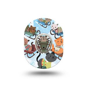 ExpressionMed Sledding Cats In Sweaters Dexcom G7 Mini Tape, Dexcom Stelo Glucose Biosensor System, Single Tape and Single Sticker Sweater-Wearing Kitty Cats, Patch Continuous Glucose Monitor Design