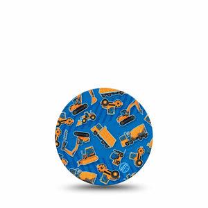 ExpressionMed Construction Trucks Freestyle Libre 3 and Libre 3 Plus Overpatch, Single Tape Bulldozer Truck Print, Adhesive Patch CGM Design