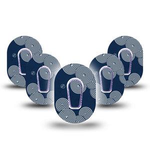 ExpressionMed Blue Swirls Dexcom G6 Mini Tape, 5-Pack Tape and 5-Pack Sticker Windy Swirl Inspired, Adhesive Tape CGM Design
