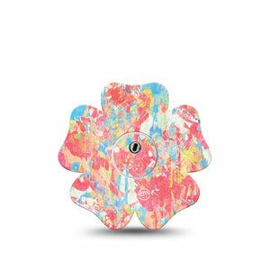 ExpressionMed Faded Summer Freestyle Libre 3 and Libre 3 Plus Flower Shape Tape Single Tape and Single Sticker Vintage Cool Blue Orange Pattern, Plaster CGM Design