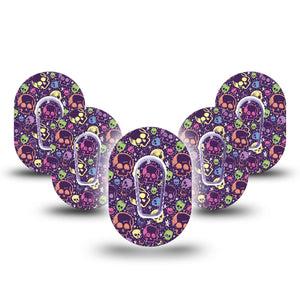 ExpressionMed Neon Skulls Dexcom G6 Mini Tape, 5-Pack Tape and 5-Pack Sticker Electric Colorful Skulls, Adhesive Tape CGM Design