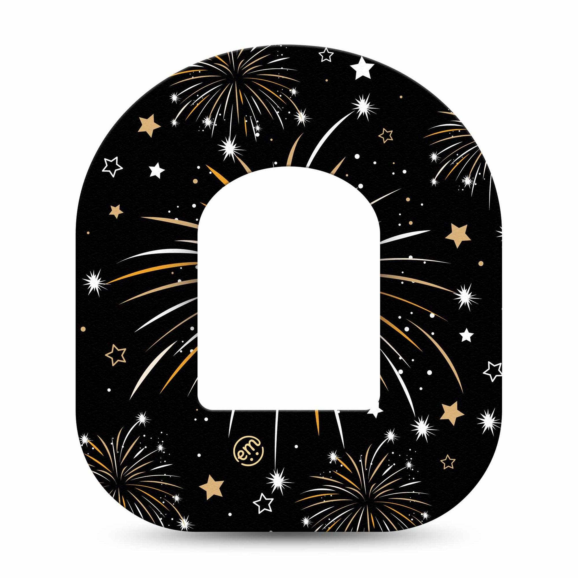 ExpressionMed New Years Fireworks Omnipod Tape Single Tape Gold Sparkling Fireworks Inspired, Adhesive Patch Pump Design