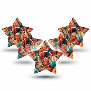 ExpressionMed Fall Leaf Feathers Freestyle Libre 2 Star Shape Tape, Abbott Lingo,  5-Pack Tape and 5-Pack Sticker Autumn Palette Feathers Adhesive Tape CGM Design