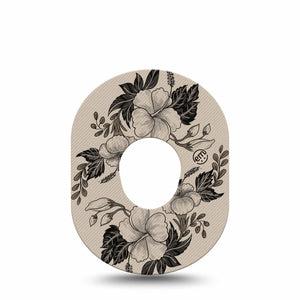 ExpressionMed Low Tide Dexcom G7 and Dexcom Stelo Glucose Biosensor System, Single Tape Subtle floral design Fixing Ring Patch for CGM