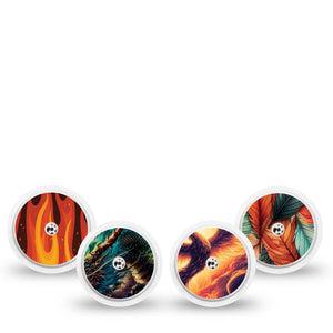 ExpressionMed Ember Rise Variety Pack Freestyle Libre and Libre 2 Plus Sticker, Abbott Lingo, 4-Pack Sticker Variety Flames and Feathers, Vinyl Graphics Continuous Glucose Monitor Design