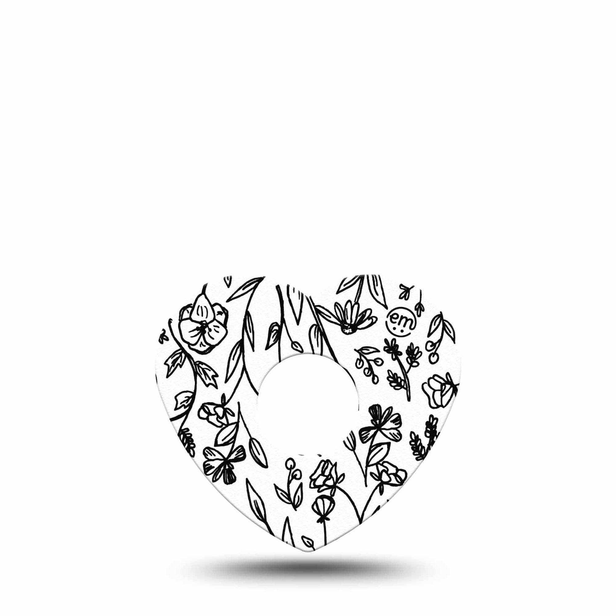 ExpressionMed Custom Black and White Floral Freestyle Libre 3 and Libre 3 Plus Heart Shape Tape Single Tape Black White Art Overlay Tape CGM Design