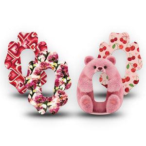 ExpressionMed Bear Hugs Dexcom G6 Flower, 4-Pack Tape Berry tone Valentines Overlay Patch for Continuous Glucose Monitor
