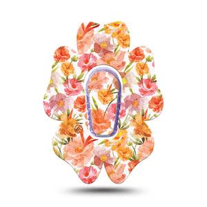 ExpressionMed Peach Dusk Dexcom G6 Flower Shape Tape, Single Tape and Single Sticker Pink Orange Flowers, Adhesive Patch Continuous Glucose Monitor Design