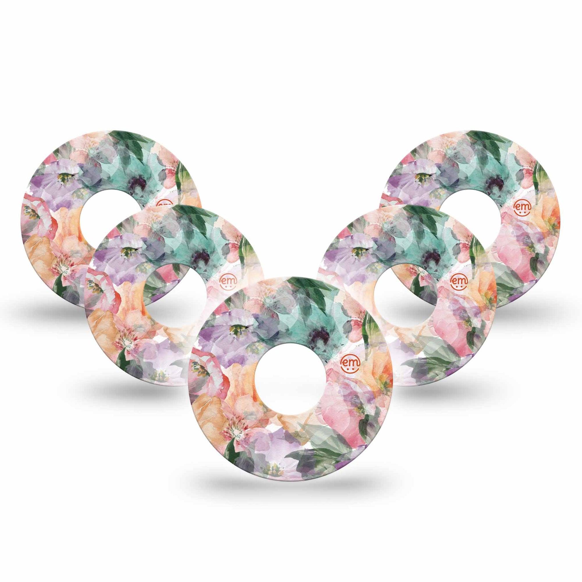 ExpressionMed Flower Clouds Freestyle Libre 3 Tape 5-Pack Tape Gauzy-Like Floral Petals, Adhesive Tape CGM Design