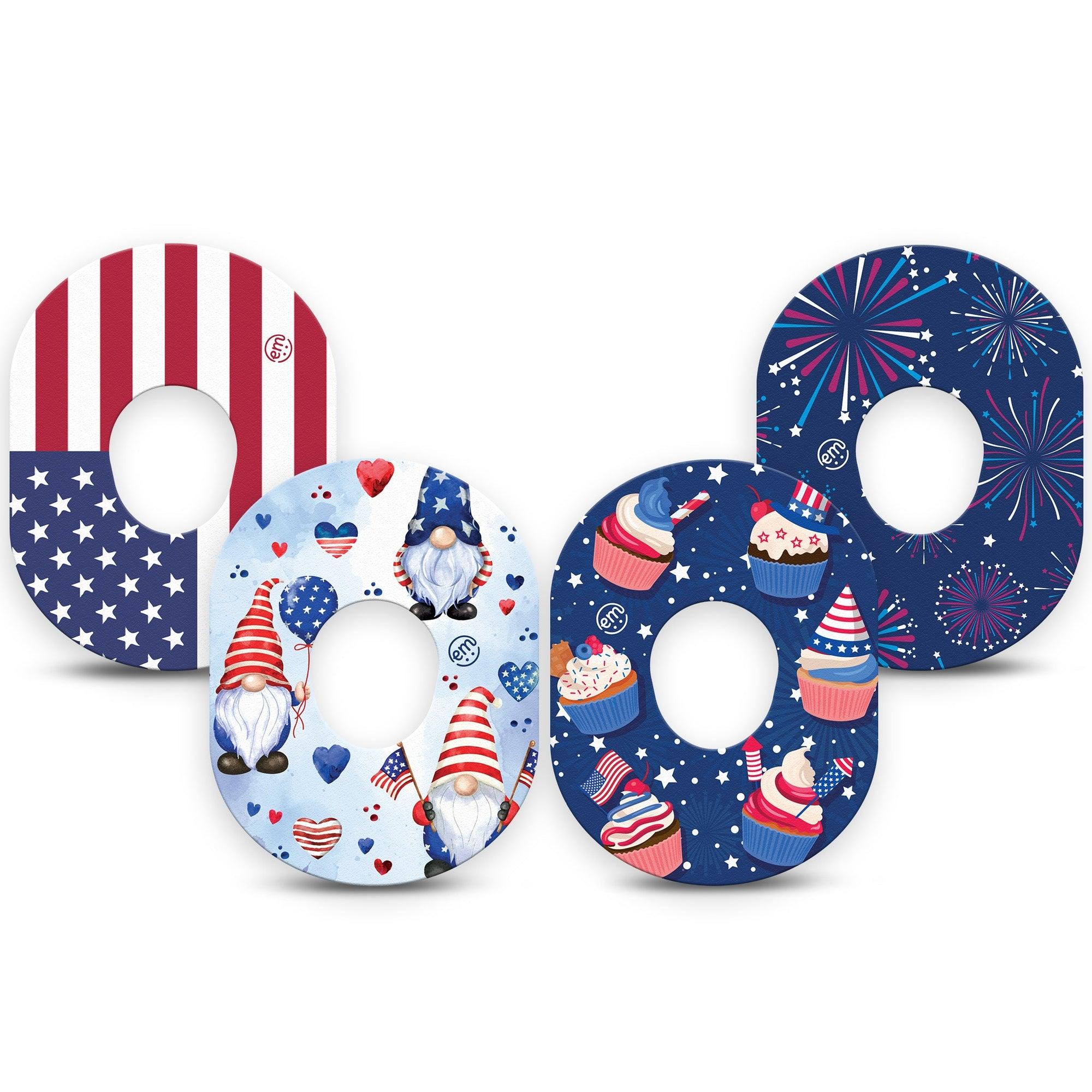 ExpressionMed July Celebration Dexcom G7 Tape, Dexcom Stelo Glucose Biosensor System,  4-Pack Variety Cartoon Like Independence Day Theme Overlay Tape Continuous Glucose Monitor Design