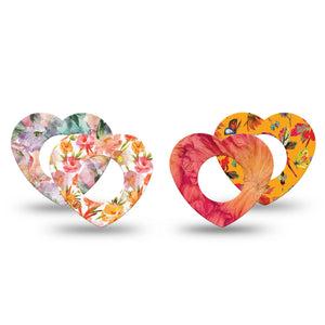 ExpressionMed Ruffle Bloom Freestyle Libre, Libre 2 Plus, and Abbott Lingo Heart, 4-Pack Tape pink orange flowers Waterproof Adhesive Tape for Continuous Glucose Monitor