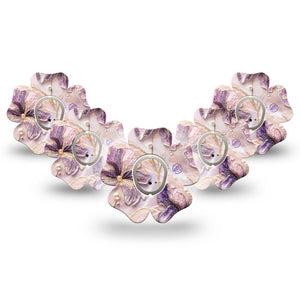 ExpressionMed Pink Pearls Dexcom G7 and Dexcom Stelo Glucose Biosensor System Flower, 5-Pack Tape and 5-Pack Sticker Pink glistening florals Adhesive Patch for Continuous Glucose Monitor