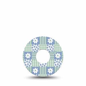 ExpressionMed Patchwork Flowers Freestyle Libre 3 and Libre 3 Plus, Single Tape Spring blue green print Overlay Patch for Continuous Glucose Monitor