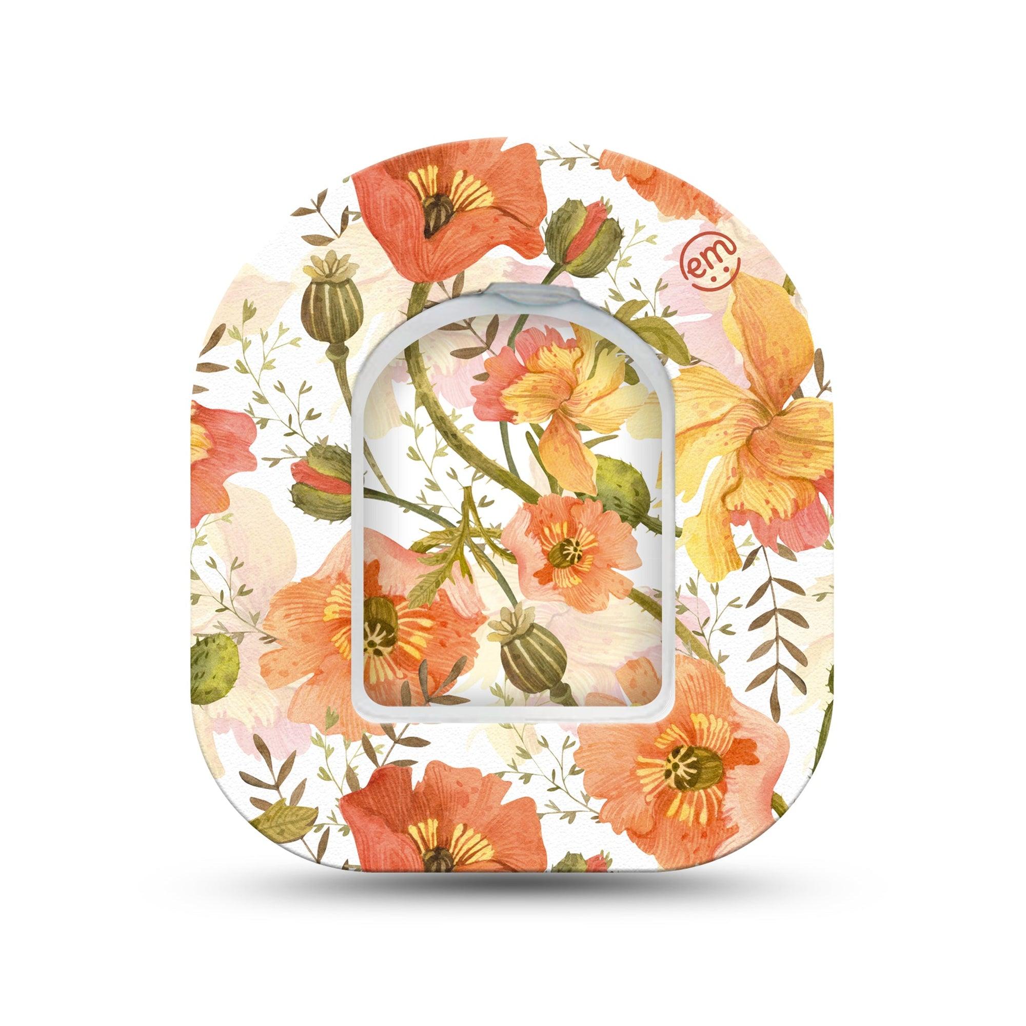 ExpressionMed Peachy Blooms Omnipod Surface Center Sticker and Mini Tape Floral Blooming Inspired Vinyl Sticker and Tape Design Pump Design