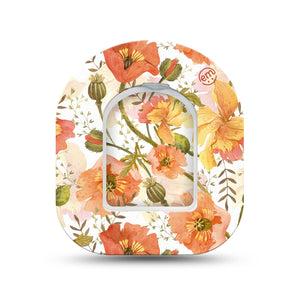 ExpressionMed Peachy Blooms Omnipod Surface Center Sticker and Mini Tape Floral Blooming Inspired Vinyl Sticker and Tape Design Pump Design