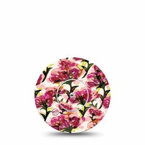 ExpressionMed Maroon Flowers Freestyle Libre and Libre 2 Plus Tape, Abbott Lingo, Single Tape and Single Sticker Crimson Flowers, Fixing Ring Tape Continuous Glucose Monitor Design