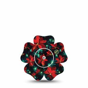 ExpressionMed Christmas Floral Freestyle Libre 2 and Libre 2 Plus Flower Shape Tape, Abbott Lingo, Single Tape and Single Sticker Holiday Florals, Plaster CGM Design