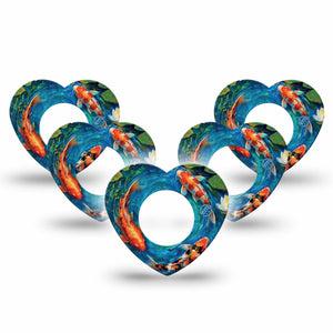 ExpressionMed Koi Pond Freestyle Libre, Libre 2 Plus, and Abbott Lingo Heart, 5-Pack water lily design Adhesive Tape for Continuous Glucose Monitor