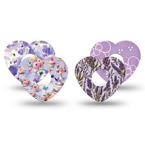 ExpressionMed Garden Party Freestyle Libre 3 and Libre 3 Plus Heart, 4-Pack Tape Whimsical purple prints Adhesive Patch for Continuous Glucose Monitor