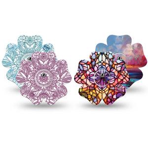 ExpressionMed Sunset Blossom Variety Pack Freestyle Libre 3 and Libre 3 Plus Flower Shape Tape 4-Pack Tape and 4-Pack Sticker Variety Sunset Color Florals, Overlay Tape CGM Design