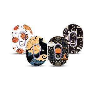 ExpressionMed Pumpkin Paws Variety Pack Dexcom G6 Mini Tape, 4-Pack Tape and 4-Pack Sticker Variety, Black Cats Halloween Motifs, Adhesive Tape CGM Design