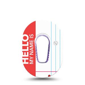 ExpressionMed Name Tag Dexcom G6 Mini Tape, Single Tape and Single Sticker Hello My Name Is, Adhesive Tape CGM Design