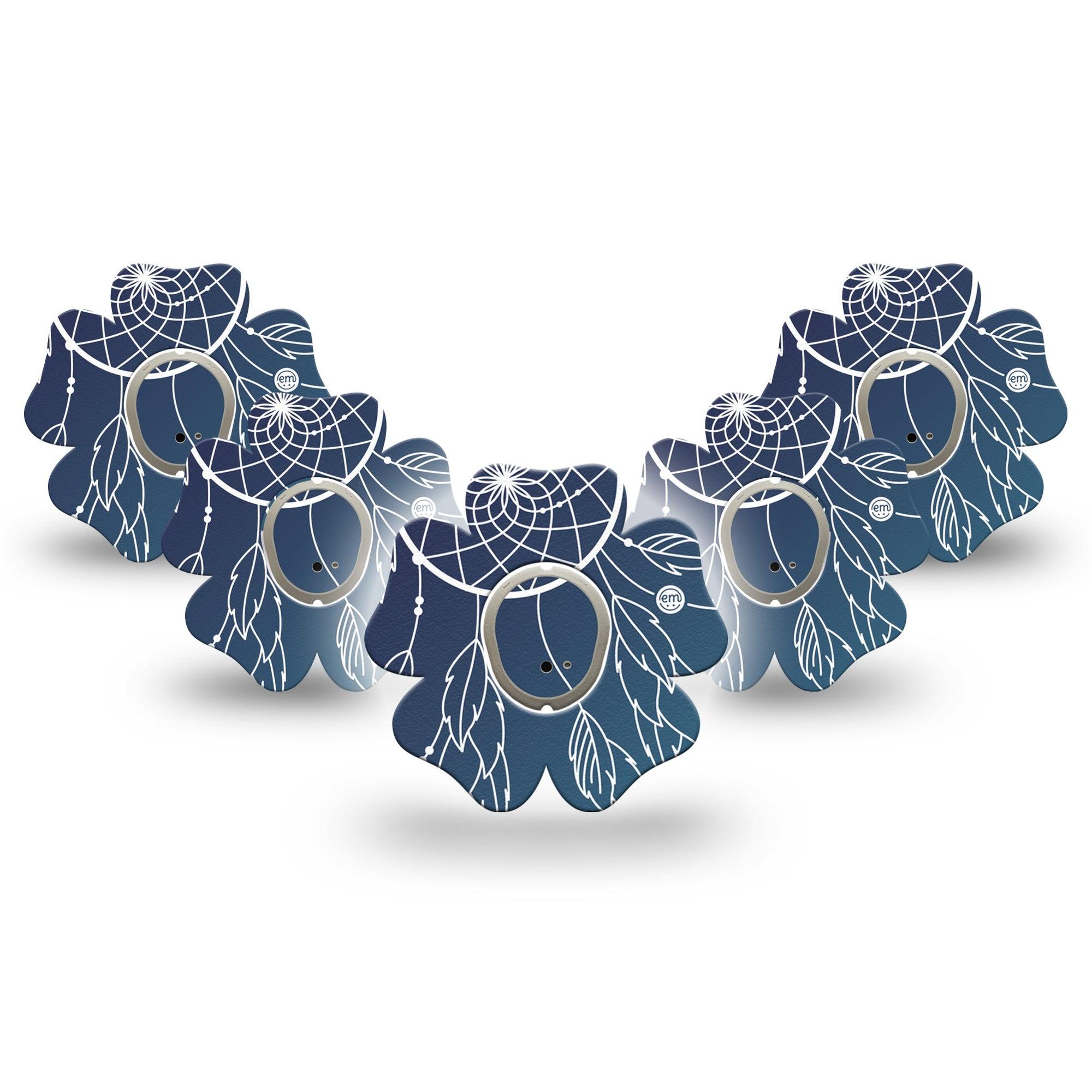 ExpressionMed Blue Dreamcatcher Dexcom G7 Flower Shape Tape, Dexcom Stelo Glucose Biosensor System, 5-Pack Tape and 5-Pack Sticker Artistic Charm Plaster CGM Design