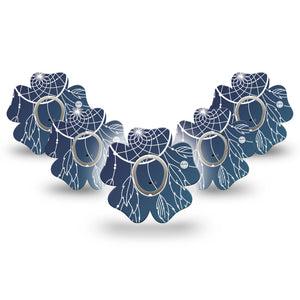 ExpressionMed Blue Dreamcatcher Dexcom G7 Flower Shape Tape, Dexcom Stelo Glucose Biosensor System, 5-Pack Tape and 5-Pack Sticker Artistic Charm Plaster CGM Design