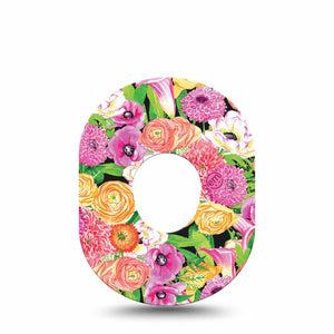 ExpressionMed Hand Painted Flowers Dexcom G7 Tape, Dexcom Stelo Glucose Biosensor System, Single painting of pink flowers Overlay Tape Continuous Glucose Monitor Design